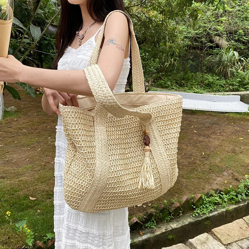 Large Raffia Boho Beach Bag